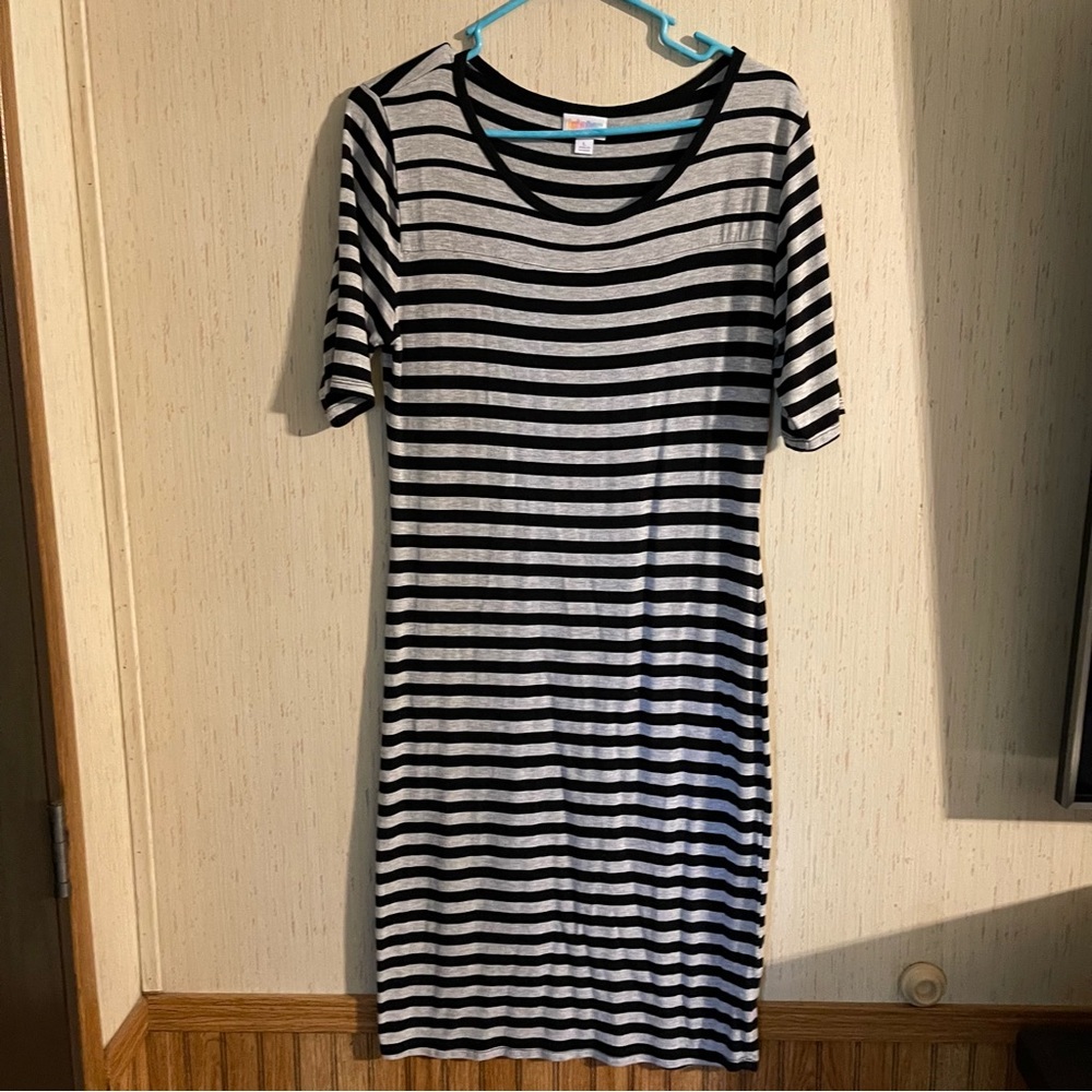 Lularoe black and gray striped dress